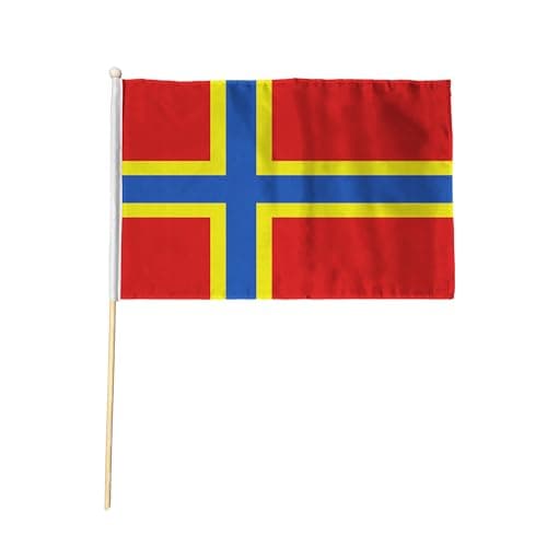 Flagtex Orkney Islands Hand Waving Flag (9x6 Inch) - Premium Wooden Stick Hand Flag 9x6 Inch Natural Wood Pole Scottish Islands Red Yellow Nordic Cross Flag Events