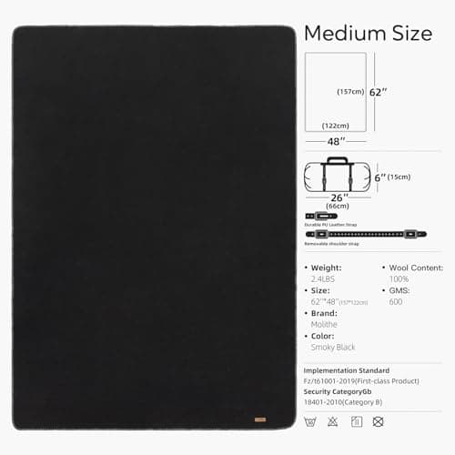 Molithe 100% Wool Blanket, 48" x 62", Warm, Thick, Washable, Military Wool Blanket, Great for Camping, Outdoors, Sporting Events, Survival Kits — view 3