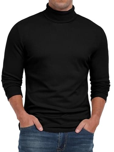 QIXING Men's Thermal Turtleneck Top, Long Sleeve Base Layer, Black, M — view 2