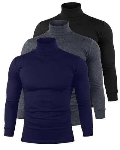 Riyiper 3 Pack Men's Thermal Turtleneck Long Sleeve Shirts 3Color L
