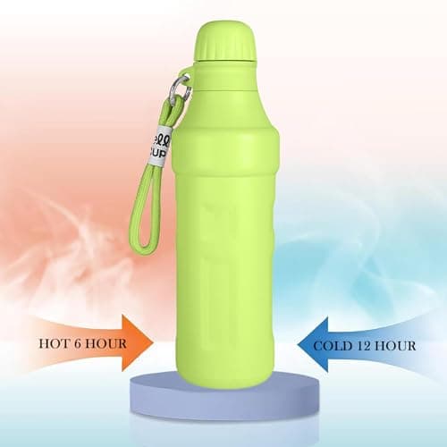 Insulated Water Bottle, 500ml/17oz Stainless Steel Double Wall Metal Leak Proof Vacuum Flask for Keep Hot & Cold, Reusable Thermal Flask with Lanyard, Thermal Bottle for Travel Sports Gym (Green) — view 5