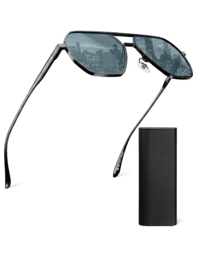 DIUWEU Polarised Aviator Sunglasses, Metal Frame Square Sunglasses Mens, UV400 Protection, Classic Sun Glasses for Driving, Travel