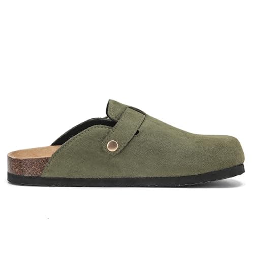 Polar Women’s Slip-On Clogs with Cork Footbed, Faux Suede Upper and Adjustable Strap, Comfortable Indoor Outdoor Casual Shoes - Olive 6 UK — view 4