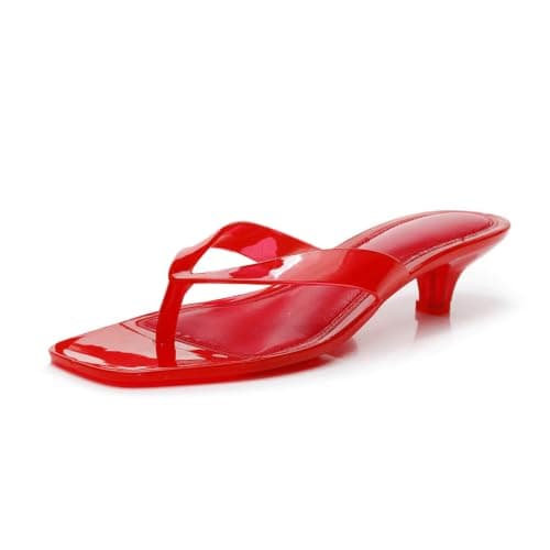 Flip Flops Women's Sandals with Transparent Strap Open Toe Fashionable Mules with Kitten Heel Toe Post Sandals for Slip-On Fashionable Comfortable Lightweight Summer Beach, Z Red, 6 UK