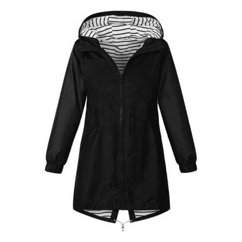 YCBMINGCAN Girls Raincoat Kids Waterproof Jacket | Long Lightweight Windbreaker Parka with Hood | Teen Zip Up School Rain Coat with Pockets Casual Autumn Outerwear for Youth 5-16 — view 4