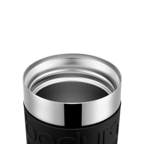 Bodum Travel Mug Vacuum Insulated Travel Cup, 350ml / 12oz Double-Wall Stainless-Steel Coffee Mug with Flip-Top Lid and Non-Slip Silicone Grip, Black, 11068-01 — view 3