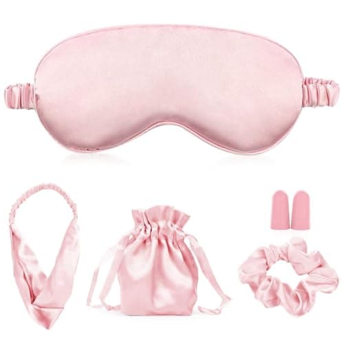 Silk Eye Mask for Sleeping, 4Pcs Silk Sleep Mask Set (Pink)