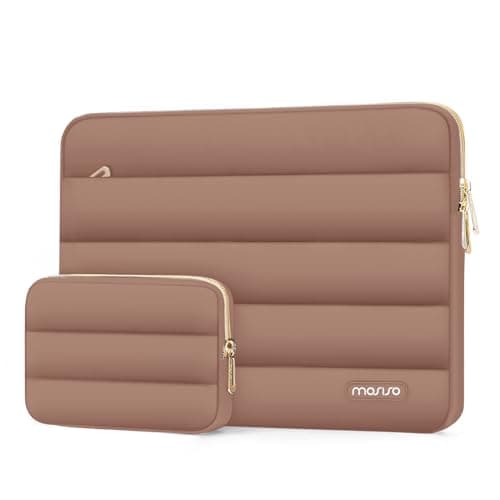 MOSISO 16 inch Laptop Case Puffy Sleeve with Small Bag, Mocha