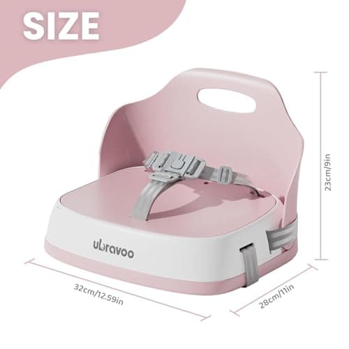UBRAVOO Portable Booster Seat for Dining, Travel High Chair with 3-Point Harness and 2 Adjustable Straps, Washable Baby Food Chairs 6 Months Plus Sitting Up(Pink) — view 2