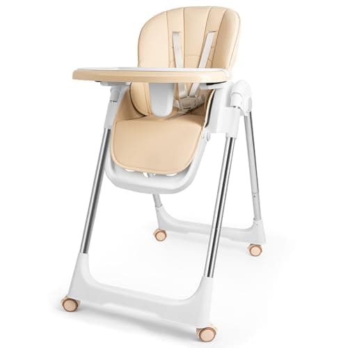 Aufun Foldable Baby High Chair Adjustable Reclining Feeding Chair Beige