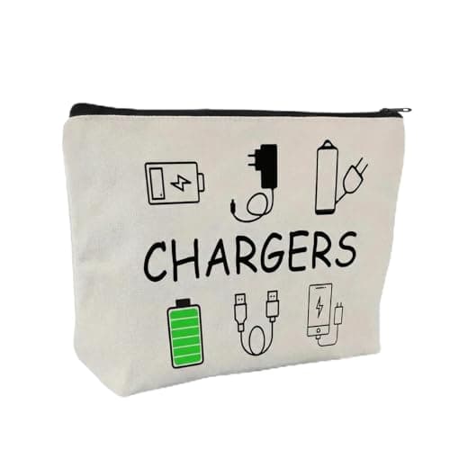 Cable Organiser Bag, Cream Zip Travel Charger Pouch for Electronics