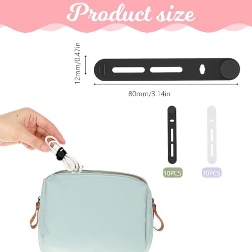 Molain Reusable Cable Ties, 20Pcs Adjustable Silicone Multifunctional Cable Straps Wire Organizer for Charging Cords Earphone Computer Wire Desk Cable Management Travel Accessories(Black+White) — view 4
