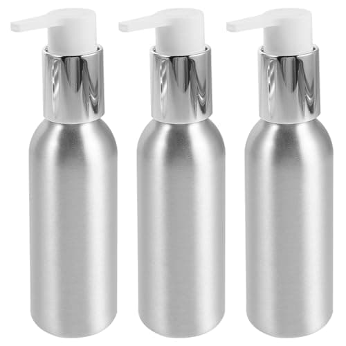 PACKOVE 3pcs Reusable Lotion Bottles 100ml Travel Size Aluminum Pump Dispenser Bottles with Effortless Application and Resists Deformation for Bathroom and Daily Use