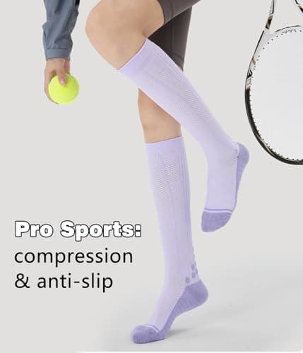 AmiCera Compression Socks for Women, Running Socks Knee High Compression Stockings for Sports Flying Fitting, Ankle Support Breathable Durable, Maternity Pregnancy Nurses Travel Cushion Sock,Brown — view 2