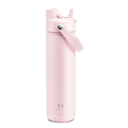 ENCOOL Insulated Water Bottle with Straw Stainless Steel Water Bottle, Leak-Proof, BPA-Free, Double Wall Vacuum Keeps Cold for 24 Hours for Sports, Travel, School (26 oz, Cotton Candy)