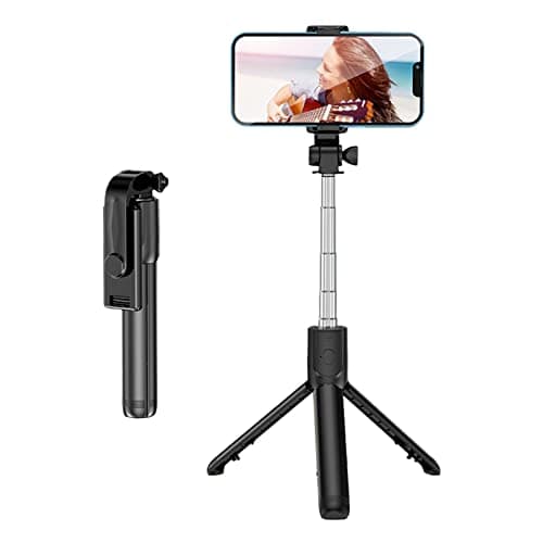 Generic Telescopic Folding Live Video Tripod Selfie Stick with Remote Control for Family Travel Portable Stainless Steel Selfie Rod for Vertical and Horizontal Photos (Black) — view 6