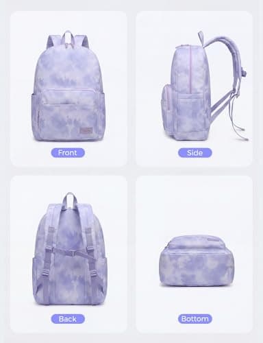 VASCHY School Backpack, 17L Lightweight Bookbag School bag for Boys Girls Casual Basic Simple Daypack for Men Women Lavender Tie-Dye — view 6