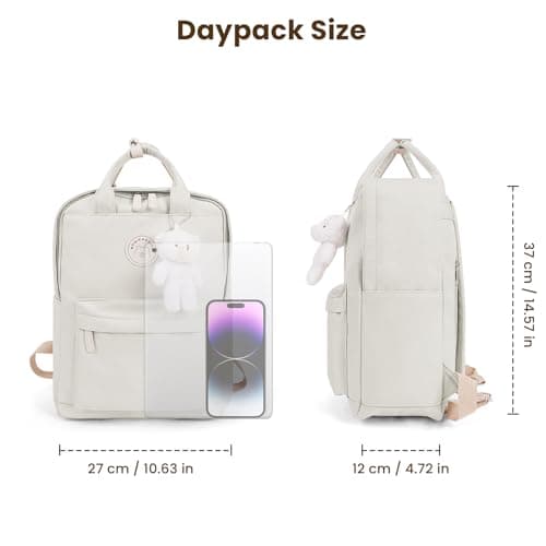 TIAASTAP Aesthetic Backpack School Bags for Girls Kawaii School Backpack with Cute Pendant Preppy School Bag for Kids Boys Teenage Primary Secondary Middle School (White) — view 5
