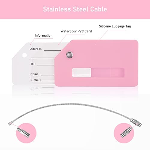 Flintronic 2 PCS Luggage Tags, Silicone Baggage Labels, Suitcase ID Tag Set, Handbag Tag Labels Travel Accessories for Checked Luggage, Hand Luggage and Handbags - Blue&Pink — view 4