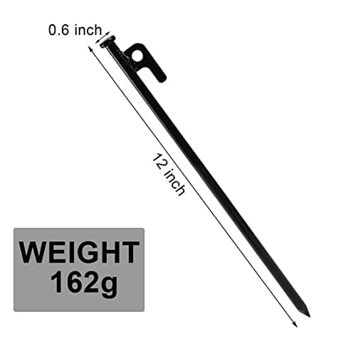 Suwimut 12 Pack Tent Stakes, 12 inch/30cm Black Forged Heavy Duty Steel Tent Pegs for Nailing Tents, Canopies, Tarps, Metal Ground Stakes for Outdoor Camping, Hiking, Backpacking — view 2