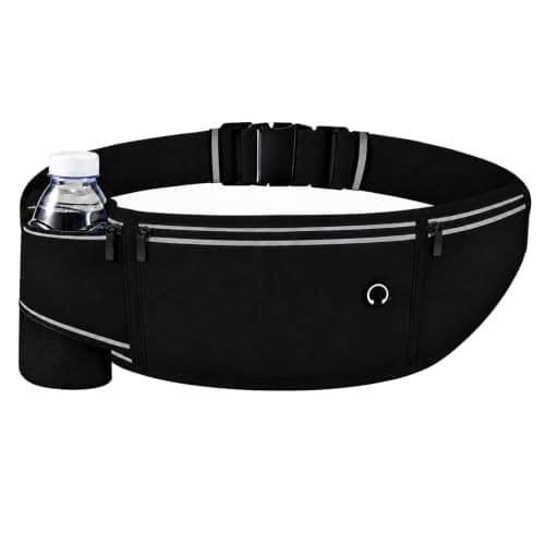 Qoibraze Running Belt with Water Bottle, Phone Holder, 3 Pockets, Black