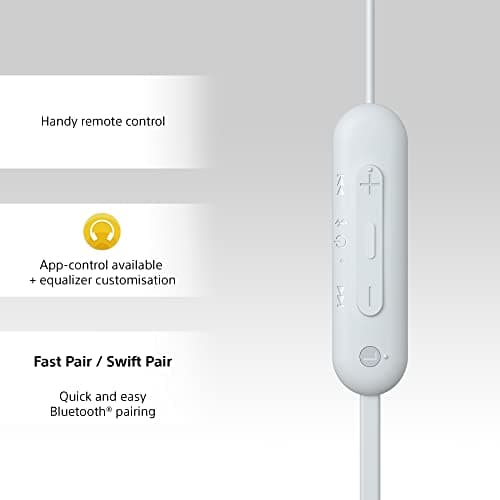 Sony WI-C100 Wireless In-ear Headphones - Up to 25 hours of battery life - Water resistant- Built-in mic for phone calls - Voice Assistant compatible - Reliable Bluetooth connection - White — view 5