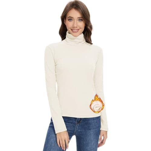 Sillictor Thermal Tops Womens Long Sleeve High Neck Ski Base Layer Women Fleece Tops Ladies Thermals Underlayer for Running Golf Hiking Cycling,Warm Quick Dry Sweat Wicking 117 Beige XL
