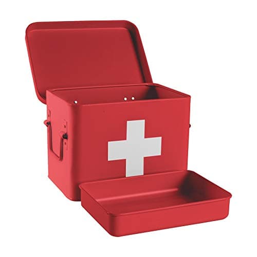 Harbour Housewares Vintage Metal First Aid Box - 23cm - Red - Compact Medical Storage Tin with Removable Tray & Handles - Steel Emergency Medicine Storage Plasters, Pills & Essentials — view 4