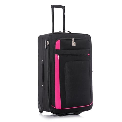 ATX Luggage Suitcase Large Expandable Soft Shell Durable Lightweight Hold Check in Trolley Case with 2 Wheels & Built-in 3 Digit Combination Lock (Black/Pink, 120 Liters)