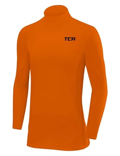 TCA Men's SuperThermal Compression Base Layer Football Running Top Long Sleeve Thermal - Mock Neck - Orange, XXL