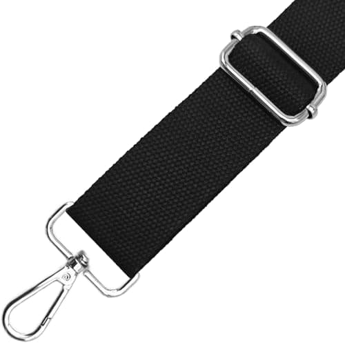 Hibate 1.5" Wide Cotton Replacement Crossbody Bag Strap for Women's Handbags Shoulder Straps - Black/Silver Hardware — view 3