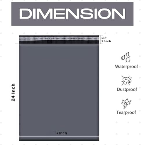 50 Mailing Bags 17x24 Self Seal Grey Mailing Bags | Packaging Mailer, Plastic Envelopes Large Mailing, Postage & Shipping | Tear Proof for Parcels Packing 432mm x 610mm — view 2