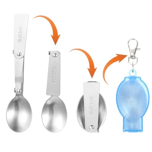 YUXIANLB 2pcs Foldable Fork and Spoon Set, Portable Folding Spoon and Fork Set with Two Plastic Storage Cases, Stainless Steel Metal Folding Spoon&Fork for Travel Camping Outdoors Picnic — view 4