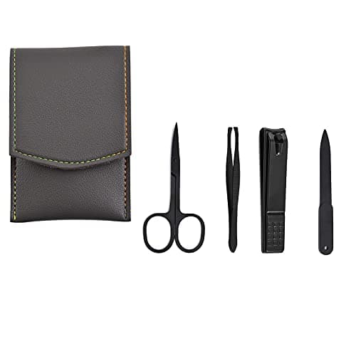 YIUIRUOI Professional Stainless Steel Manicure Pedicure Set - Set of 4 Nail Clipper Tools in Portable Leather Case for Home and Travel.