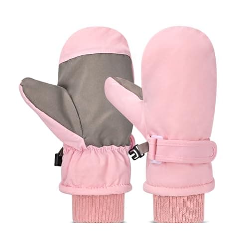 HZHSGLY Kids Ski Gloves, Kids Ski Mittens Winter Warm Waterproof Anti Slip Adjustable Wristband Snow Mittens for Skiing Snowboarding Winter Outdoor Sport (Pink, 4-8 Years)
