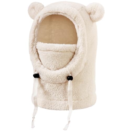 DRESHOW Balaclava Thermal Kids Windproof Fleece Ski Balaclava Winter Neck Warmer Hood Ski Fleece Hat with Cute Fluffy Ears for Girls Cycling Skating Hiking Outdoor Above Age 3 and Under Age 10