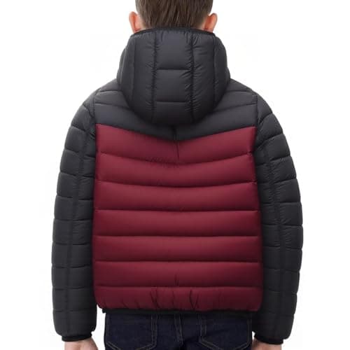 Slxbear Wine Winter Puffer Jackets Boys Girls Down Coats Padded Warm Bubble Outerwear with Hood Color Block Hooded Everyday Wear Comfy Thermal Coats Lightweight Packable Coat 12-13 Years — view 3