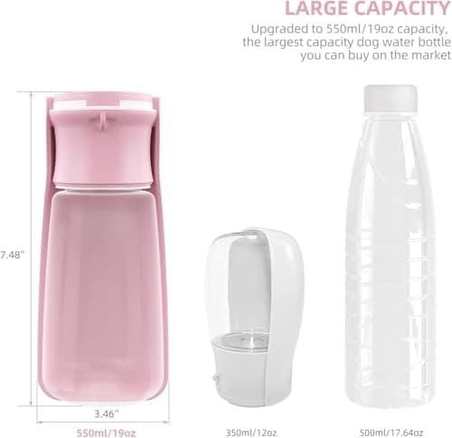 SOICTA Portable Dog Water Bottle for Walking 19 OZ or 12 OZ Portable Pet Water Bottles for Puppy Small Medium Large Dogs Water Dispenser Bowl Dog Accessories(19OZ Pink) — view 5