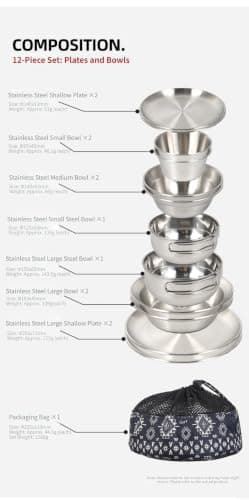Camping Mess Kit 12 Piece Stainless Steel With Carry Bag — view 4