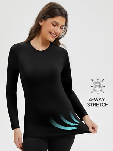 Orrfreer 3 Pack Thermal Base Layer Women Fleece Long Sleeve Compression Shirts Ladies Thermal Tops for Running Ski Hiking Black/Charcoal/Pink M — view 4