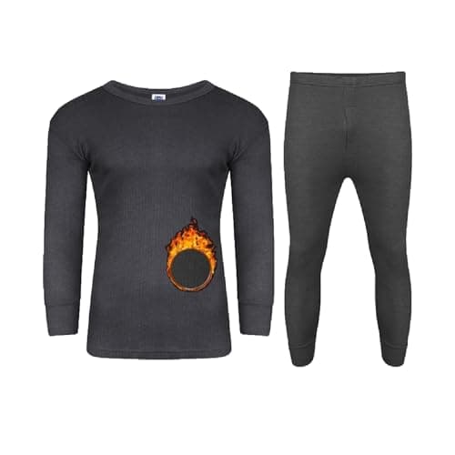 VEARZ® Men Thermals Underwear Long Johns Trouser Winter Baselayer Bottoms Warm Vest T-Shirt Top Full Set Body Warmer For Mens Plus Size S-2XL Charcoal-Long Sleeve-XL