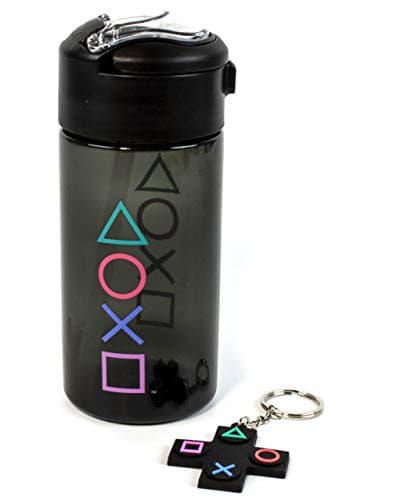 PlayStation Water Bottle & Keychain Gift For Adults & Kids | Gaming Sports Drink 18oz | Boy & Girl Gamer Present | Black Waterproof & Straw Drinking Cup — view 3