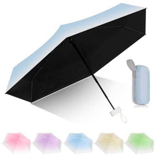 Aolso Mini Umbrella with UPF50+ Protection, 6 Ribs Windproof Strong Travel Umbrella,UV Umbrellas with Capsule Case,Compact Folding Umbrellas for Men Women-Gradient Blue — view 3
