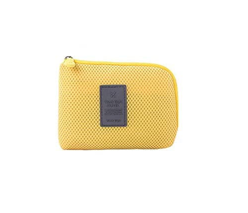 Soft Gadget Bag Small Travel Case Cable Organiser,Electronics Pouch,Portable Cable Bag for Power Bank,Earphone,Hard Disk,Lipsticks,Brush-Yellow-Small