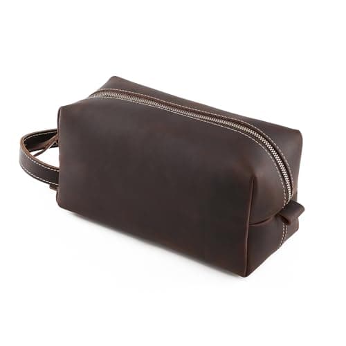 Genuine Crazy Horse Leather Power Bank Pouch -, Cables, Toiletries 4.1 x 5.3 inches, Durable & Stylish Carry Case, 0.55" (coffee) — view 3