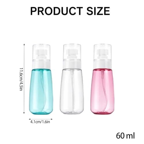 Meralo 3 Pack Small Travel Spray Bottle 100 ml, Fine Mist Spray Bottles for Toiletries, Refillable Clear Plastic Mini Water Mister for Face Skincare Hair and Cleaning (60ml) — view 2