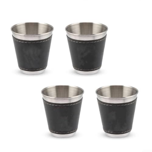 Portable Stainless Steel Cups 70ml Stackable Travel Mug Set with Leather Bag for Camping Hiking Picnic Outdoor Activity Black — view 6