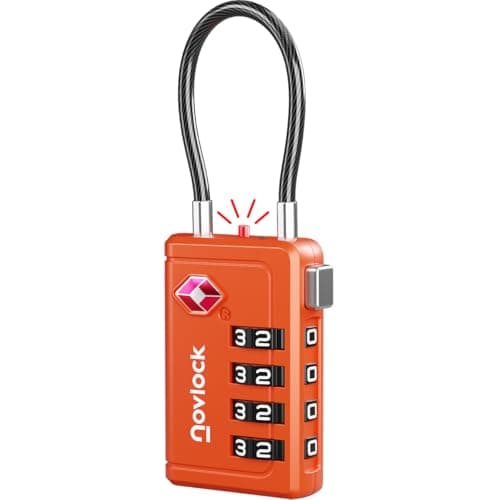 TSA Luggage Lock with Alert Indicator – 4-Digit Travel Padlock with Flexible Cable for Suitcases, Backpacks & More – Suitcase Lock, 1-Pack, Orange