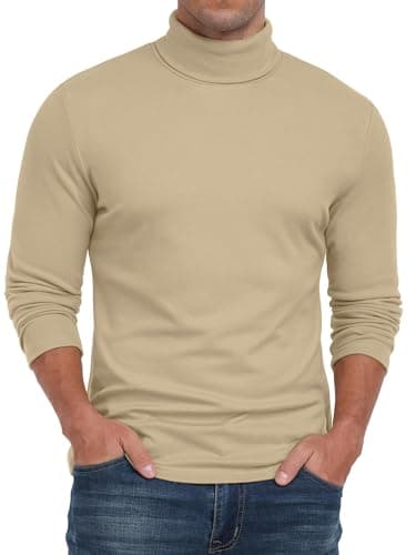 QIXING Men's Thermal Turtleneck Top, Long Sleeve Base Layer, Khaki, M — view 2