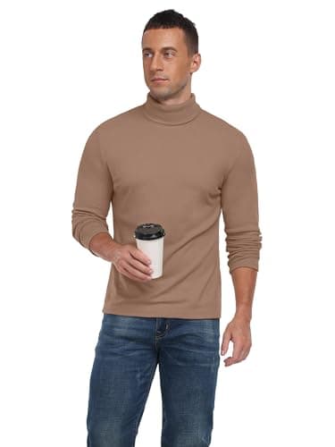QIXING Men's Thermal Turtleneck Top, Long Sleeve Base Layer, Brown, XL — view 5